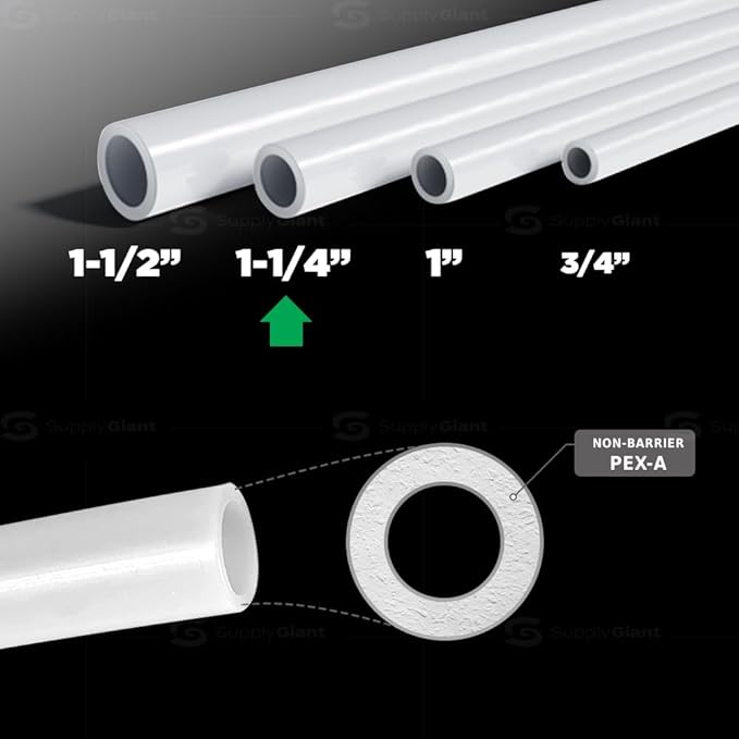 Pex-A Tubing 1-1/4 Inch x 300 Ft Coil, Non-Barrier Pipe for Potable Water, 1-1/2" Flexible Water Tubing for Plumbing, White