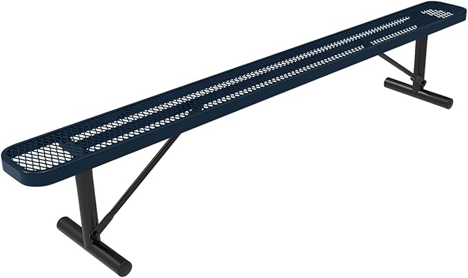COATEDOUTDOORFURNITURE Heavy-Duty Portable Outdoor Bench Thermoplastic Coated, Expanded Metal, Commercial-Grade Seating, Made in America (Portable Without Back, 8 Ft, Dark Blue)