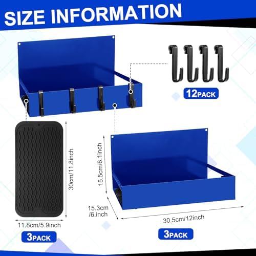 Lineshading 3 Pack Magnetic Garage Organizer with Hook, Fridge Shelf, Blue