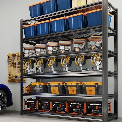 6-Tier Heavy Duty Garage Shelving, 6,000 lbs Capacity Adjustable Metal Storage Shelving Unit for Garage, Basement, Warehouse & Workshop, 62" W x 24" D x 84" H