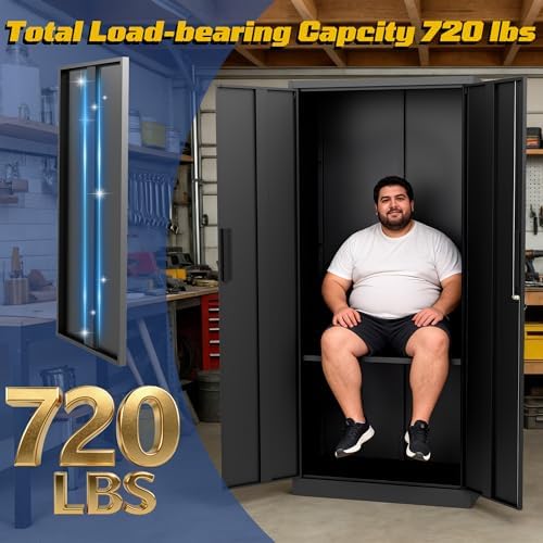 Metal Storage Cabinet, 71" Steel Garage Storage Cabinets with Lock