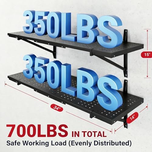 FLEXIMOUNTS 2-Pack 1x3ft Perforated Garage Wall Shelving, 700lbs, Black
