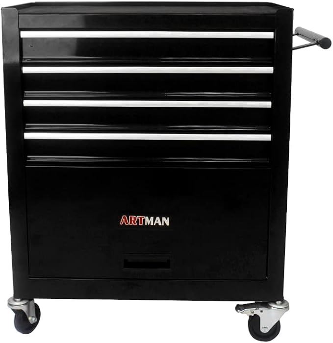 4 Drawers Tool Cart on Wheels,Rolling Tool Box Tool Storage， Drawers Rolling Tool Box Organizer Tool Case for Garage, Warehouse, Workshop, Repair Shop (4 Drawers(Black))