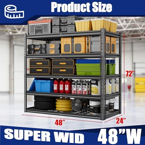 DURSTRUCT 5-Tier Heavy Duty Metal Garage Shelving Unit, 24"D x 48"W x 72"H