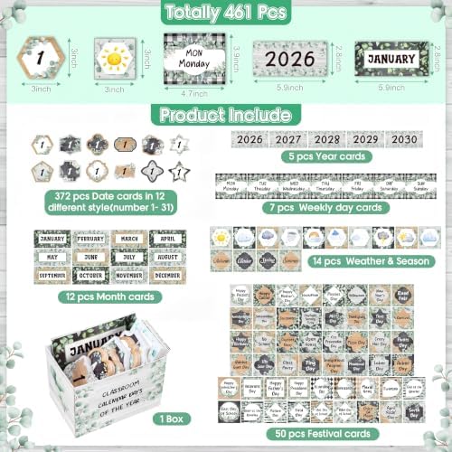 Mooliwe 461 Pcs Eucalyptus Classroom Calendar Days of The Year Set