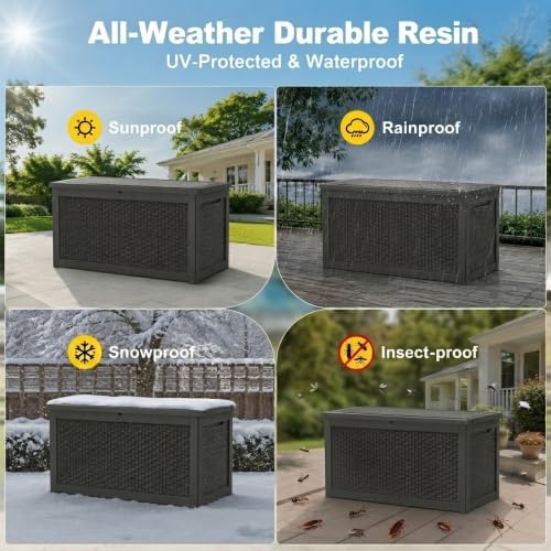 320 Gallon Outdoor Storage Box Resin Deck Box All Weather Waterproof Large Lockable Storage Container Deck Box for Patio Cushions, Garden Tools, Lockable, Black New