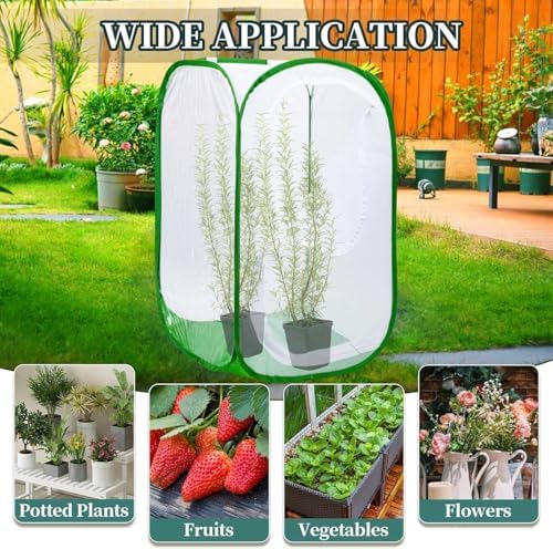 36" Mesh Plant Enclosure Pop-Up Plant Protection Tent, 24”x 24”x 36” Mesh Plant Cover Grow Tent Plant Cover for Fruit, Vegetables, Pests, Bird and Pest Protection Guard for Flowers and Herbs (Green)