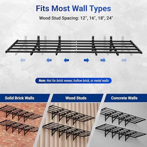 FLEXIMOUNTS Fold-Down 4-Pack 2x6ft Garage Wall Shelving, 1800lbs Load,Black