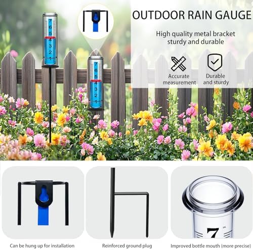Rain Gauge Outdoor, Upgraded Rain Gauges Outdoors Best Rated,Accurate Rain Measure Gauge for Yard,Adjustable Height Rainfall Meter,Rain Gauge Outdoor Freeze Proof,Rain Measuring Tool,Easy to Read