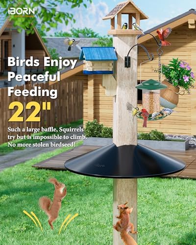 iBorn Squirrel Baffle for Bird Feeder Pole, Baffle for 4x4 Post, 22inch Oversized Squirrel Defender Stopper, Polycarbonate(PC), Dual Compatible Post/Pole Mount Guards, Pack of 1, Black