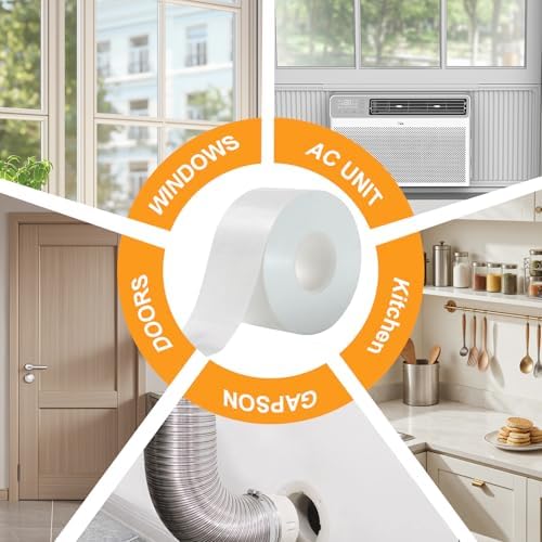 Qoqooice Window Weather Sealing Tape 2 Inch x 90 FT Weather Stripping Residue-Free Window Seal Insulation Tape for Doors Windows and Shower Glass Gaps White