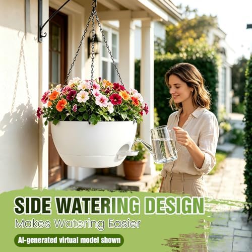 13 Inch Large Self Watering Hanging Planters 2 Pack with Saucers