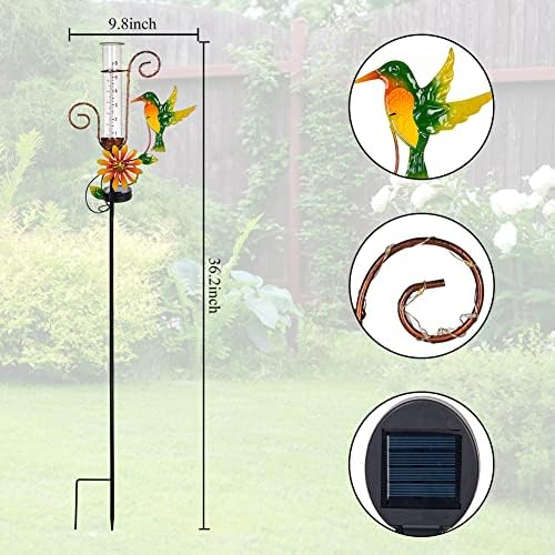 Stargarden Hummingbird Rain Gauge Outdoor,Metal Solar Rain Gauge