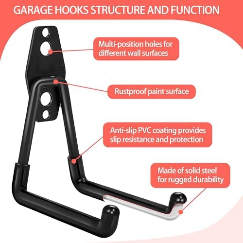 28 Pack Garage Hooks Heavy Duty with Non Slip PVC Coating