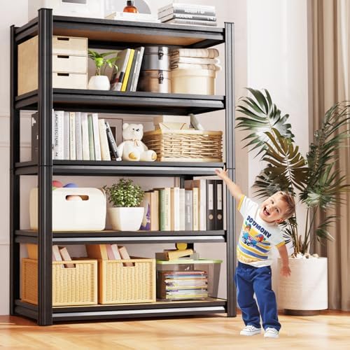 2 Pack Garage Shelving Heavy Duty Storage Shelves, Metal Adjustable Shelving Unit, Utility Garage Organizer Shelf for Basement, Pantry, Kitchen, Warehouse, 71.2" Hx45.6 Wx17.7 D, Black