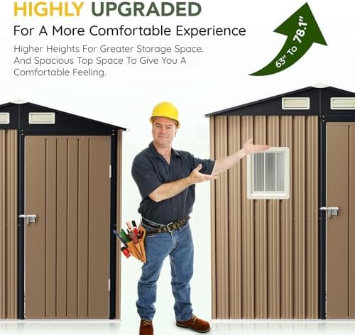 Breezz Outdoor Steel Storage Shed with Floor Frame, 6 x 4 ft, Brown