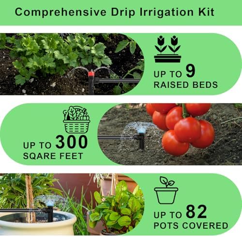 250FT Drip Irrigation System for Garden - 50FT 1/2" Main Tube & 200FT 1/4" Branch Tubing, Brass Splitter, Quick Connect Design, Perfect for Outdoor Plants, Raised Beds, Greenhouses