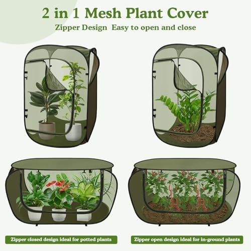 Pop Up Garden Mesh Plant Protectors Tent Net Cage, Pest Guard Covers for Protect Outdoor Vegetables Strawberry Fruit Flowers Shrubs from Birds Insects (1, Dark Green)