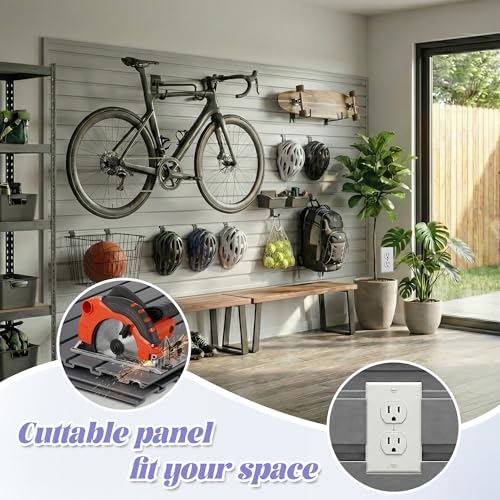 SMARTSTANDARD Heavy Duty PVC Slatwall Panels 4x8 ft, Interlocking Garage Wall Organizer System, Tool Board for Retail Display, Workshop & Home Storage - Gray