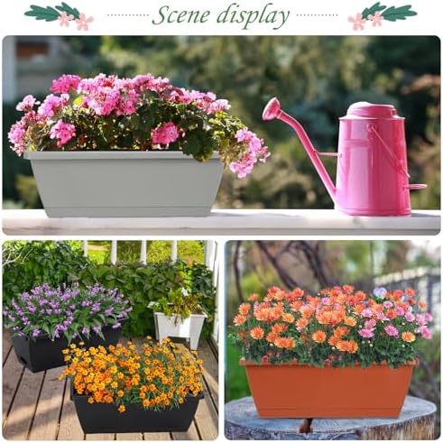12Pcs 17Inches Rectangle Planter Box with Drainage Holes and Trays