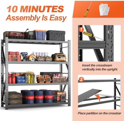 Metal Garage Shelving Unit, Heavy Duty Adjustable Industrial Storage Shelves, Steel Storage Rack for Garage, Warehouse, Basement, Black, 64.6" H x 67" W x 21.7" D, 2 Pack