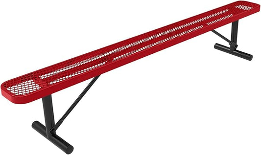 COATEDOUTDOORFURNITURE Heavy-Duty Portable Outdoor Bench Thermoplastic Coated, Expanded Metal, Commercial-Grade Seating, Made in America (Portable Without Back, 8 Ft, Textured Red)