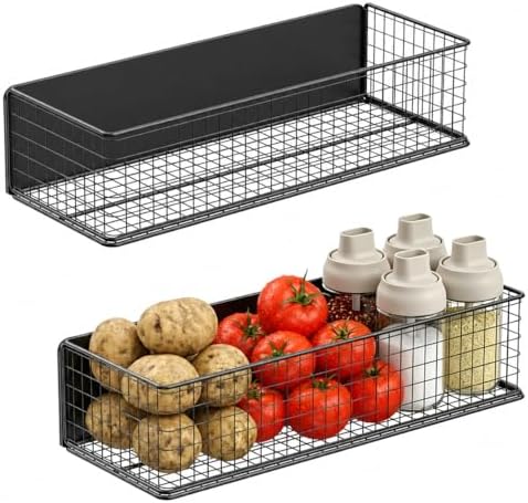ULIBERMAGNET Magnetic Baskets Fridge Organizers, Large Capacity Metal Wire Mesh Basket Spice Rack for Fridge Storage, Magnetic Shelf for Garage, Laundry, Kitchen, Workshop, Cabinet(2 Pack)