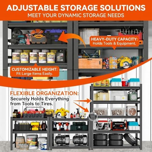 Garage Shelving, 5-Tier Heavy Duty Metal Storage Shelves, 3000 LBSAdjustable Storage Rack for Garage, Warehouse, Basement, 35.4" W x 17.7" D x 72" H