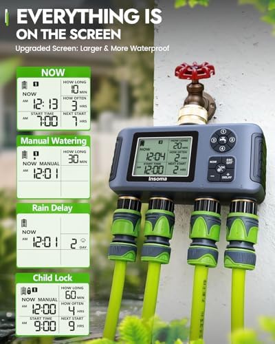 Insoma 4-Zone Water Timer for Garden Hose, Brass Inlet & Outlet