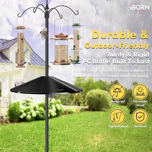 iBorn Squirrel Baffle for Bird Feeder Pole, 19.6” Oversized Squirrel Guard Defender, Bird Feeder for Outdoors Protector, Polycarbonate(PC), Pack of 1, Black