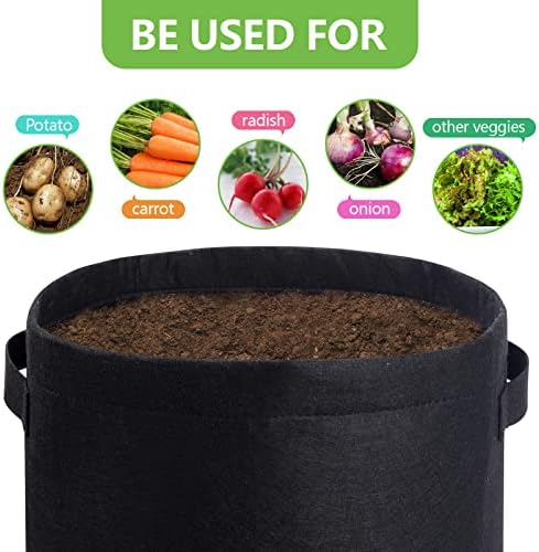 Homyhoo 4 Pack Potato Growing Bag with Flap 10 Gallon Planter Pots with Handles and Harvest Window for Potato Tomato and Vegetables, Black Green Orange and Beige