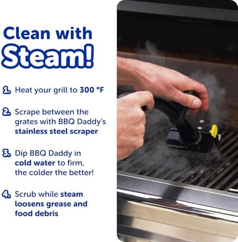 Scrub Daddy BBQ Daddy Grill Cleaner Kit - Bristle Free Grill Brush with Refill + 2 Steel Scour Daddy Grill Sponges - Built-in Grill Scraper - Temperature Controlled Grill Cleaning Tools (4 Count)
