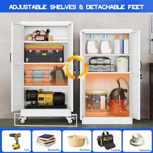 GAIOUS 47.2" Tall Metal Storage Cabinet with Lock and Wheels,Office Cabinet