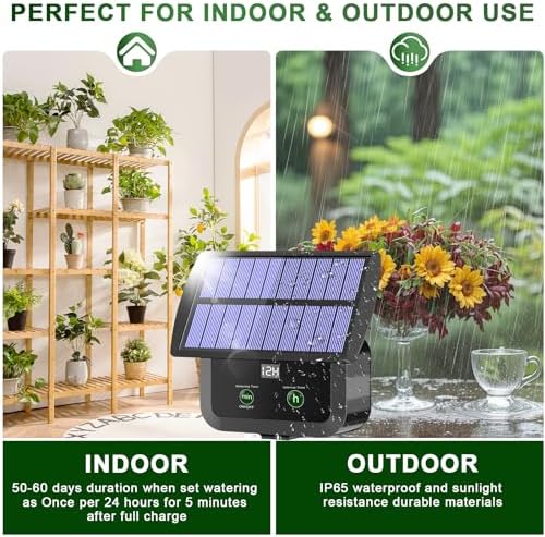 LCD Display Solar Drip Irrigation System Kit, 30 Working Modes & 10 Watering Interval Solar Powered Drip Irrigation Kit Supports 15 Potted Plants, 2200mAh Automatic Watering System for Garden