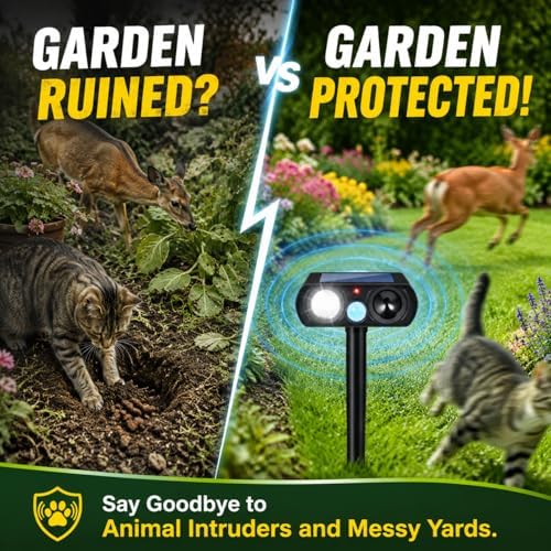 2026 Upgraded Sonic Fortress Pro Deer Repellent Devices,Feral Cat Deterrent Outdoor Solar Ultrasonic Animal Repellent with Motion Sensor&Flash Light, Raccoon Fortress Pro for Garden&Yard 2Pack