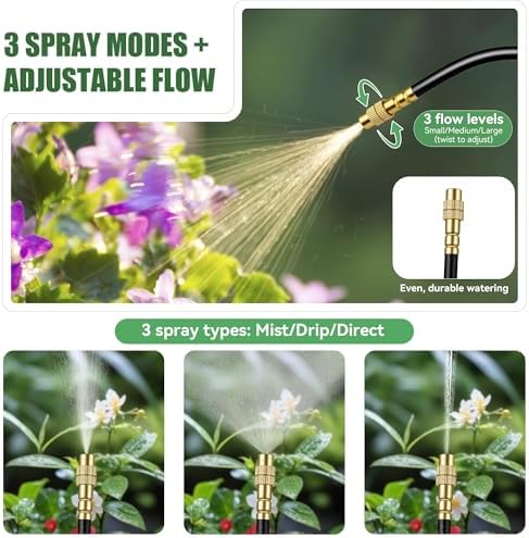 100FT Drip Irrigation Kit System for Garden 360° Adjustable Garden Sprinklers for Yard Watering System with 18 Nozzles Raised Bed Greenhouse Plant Watering Devices Misting System