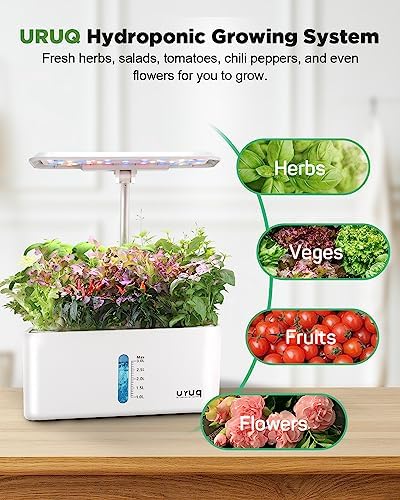 URUQ 8 Pods Hydroponics Growing System with LED Grow Light - White