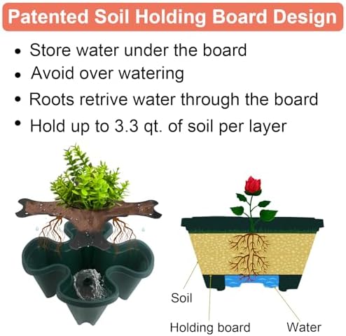 GameXcel Vertical Planter Tower - 7 Tier Stackable Garden Planters with Wheels and Garden Tool Set Plant Pots for Strawberry Herb Flower and Vegetable Indoor Outdoor Use Green