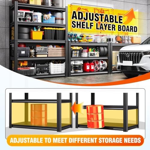 4-pack Storage Shelves,Adjustable Shelving Unit,5T Metal Garage Shelving ,Heavy Duty Garage Storage Shelves, Quick-Install Metal Shelving Unit Utility Rack Shelf for Warehouse, Pantry, 72H*35.4W*16''D