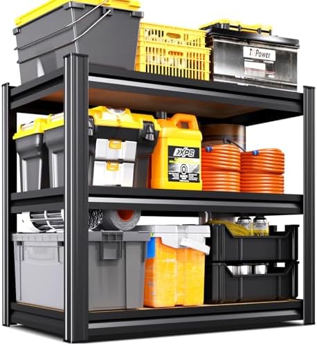 Garage Shelving,3 Tier Garage Storage Shelves,Adjustable Heavy Duty Metal Shelving Units and Storage Large Rack,Utility Steel Shelf For Shop Warehouse Industrial Pantry Basement Organizers 33"x35"x16"