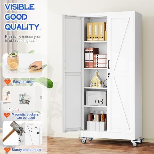 GAIOUS 71" Tall Metal Storage Cabinet with Lock and Wheels, Office Cabinet