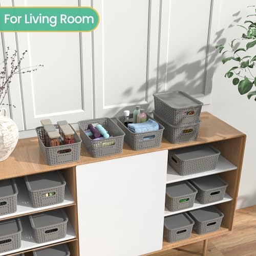 Ohmlove 8 Pack Plastic Storage Baskets with Lids for Organization