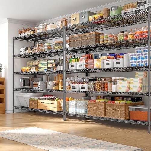 REIBII 55.5" W Storage Shelves 3200LBS Wire Shelving Unit 5 Tier Metal Shelving Heavy Duty Garage Shelving Metal Shelves for Storage Rack Adjustable Pantry Shelf, 55.5" W X 18''D X 71" H, 4PCS