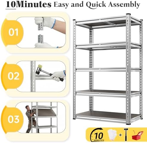 REIBII Galvanized Garage Shelving with PP Boards for Pantry Office Garage