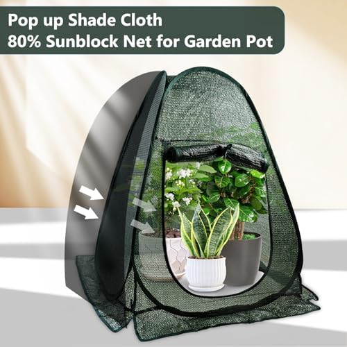 2 PCS Pop up Plant Cover Tent for Outdoor Plants, Large Plant Shade Tent 80% UV Resisitant Sunblock Shade Cloth Net Zipper Door Garden Pest Guard Plants Sun Protection with Stakes, 28 x 28 x 32 Inch