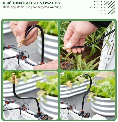 A ANLEOLIFE 50FT Drip Irrigation Kit for Patio, Potted Plants, 360° Bendable Copper Nozzles, Quick-Connect 1/4" Tubing for Container Gardens, Micro Drip with Adjustable Water Flow (Timer Not Included)