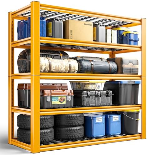REIBII Storage Shelves, 40''W Garage Shelving, Heavy Duty Metal Shelving 2000LBS, Metal Shelves 5 Tier Industrial Shelf for Kitchen Pantry Warehouse Basement 72" H x 40''W x 17.8''D, Yellow