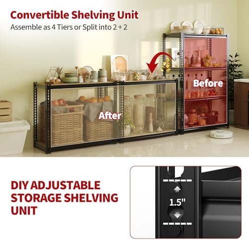 Heavy Duty Garage Storage Shelves, 2000 Lbs Capacity, 4-Tier Adjustable Storage Shelving Unit, 40" L x 20" W x 60" H Metal Shelving Racks for Kitchen Pantry Basement Bathroom Laundry