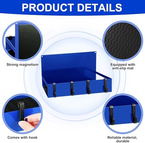 Lineshading 3 Pack Magnetic Garage Organizer with Hook, Fridge Shelf, Blue
