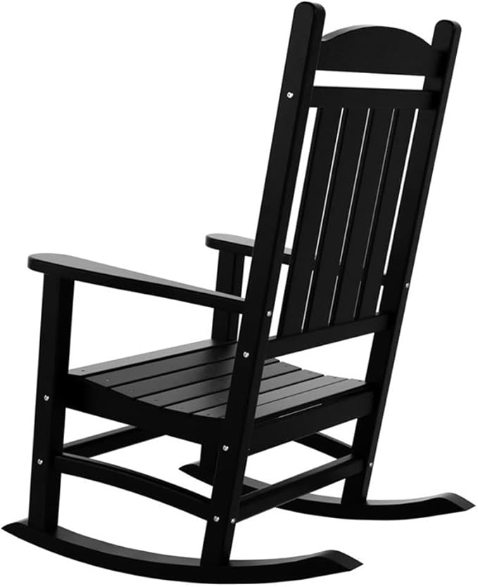 Costaelm Oversized Outdoor Rocking Chair, High Back Porch Rocker Chair, HDPE All Weather Resistant Outdoor Seating Furniture Wide Rocker Chair for Patio, Lawn, Garden, Black